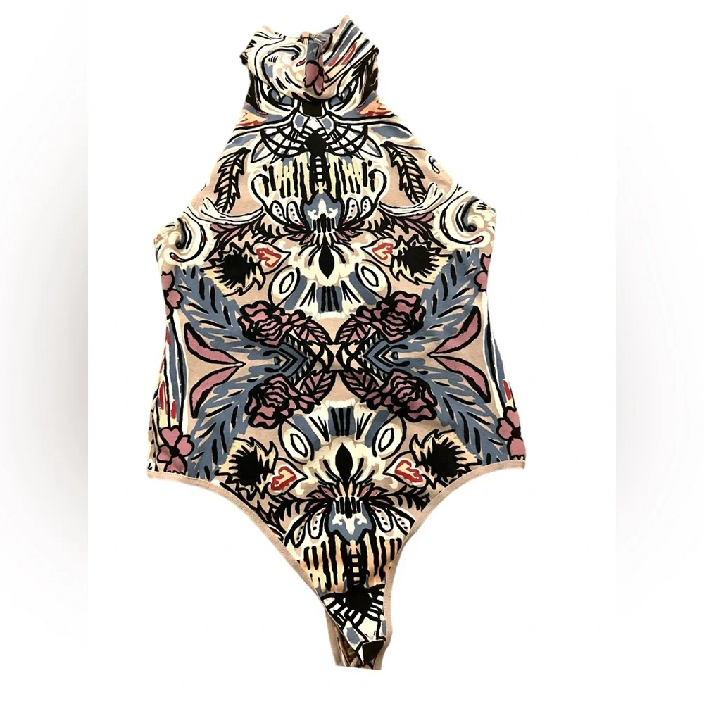 Free People Multicolor High Neck Printed Bodysuit size Medium